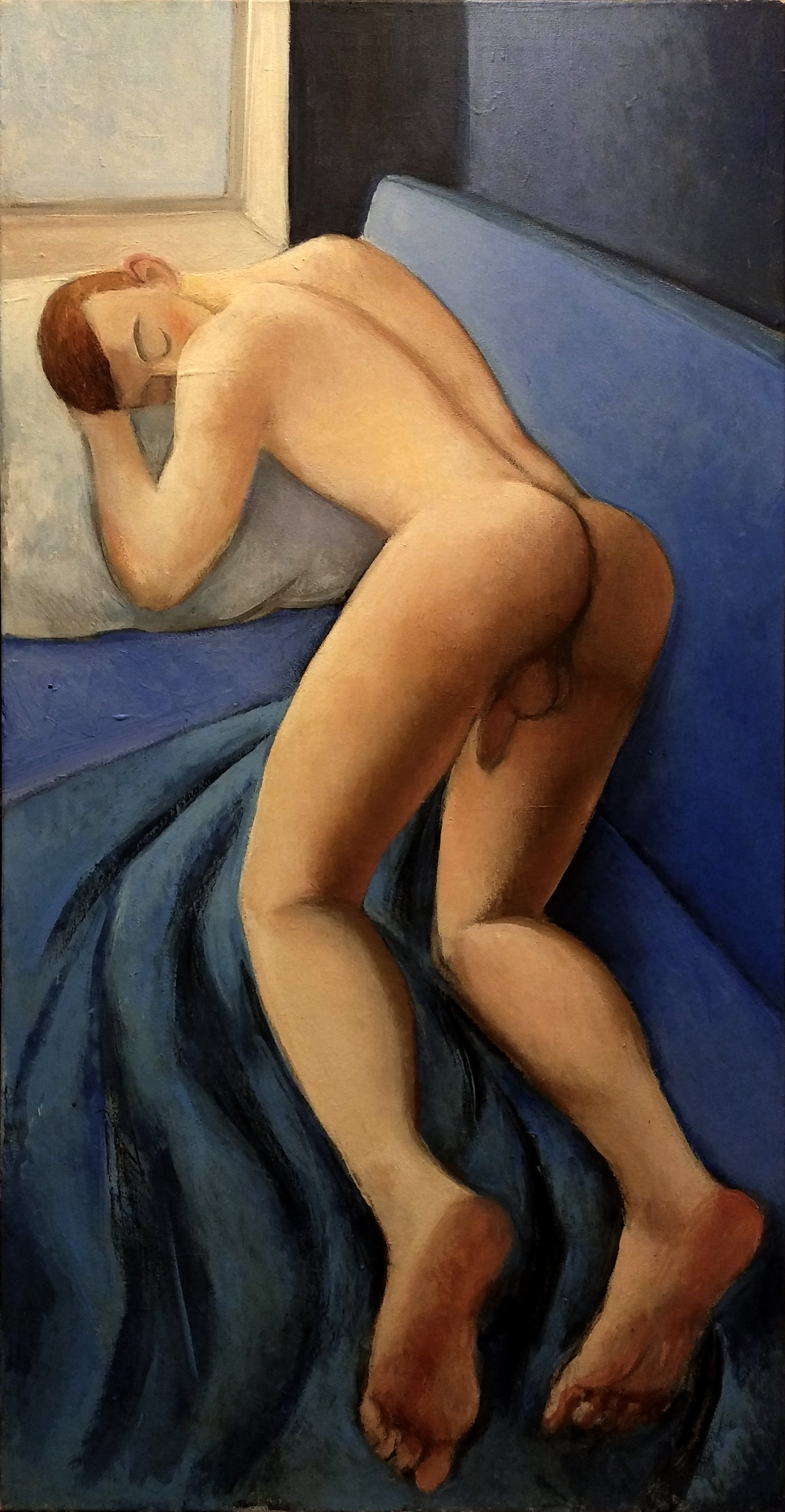 Juliusz Lewandowski / nude from behind on blue